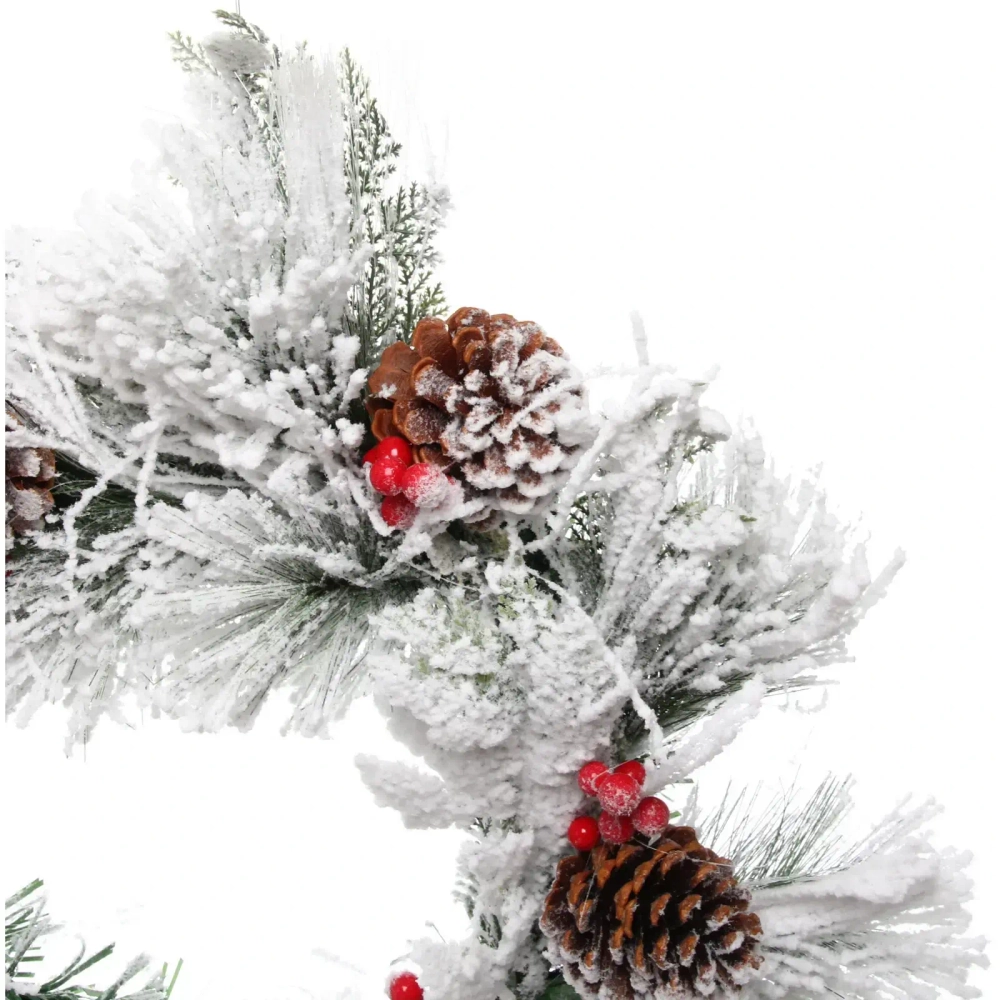 Венок хвойный «Заснеженный сад» d-50 см светодиодный, ПВХ, леска, белое напыление,свечение - Теплый белый