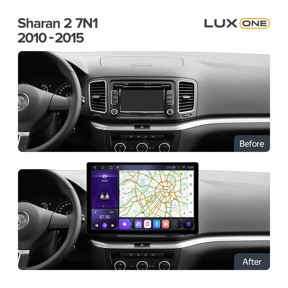 Магнитола для VolksWagen T5, T6, Tiguan, Passat, Polo, Jetta, Golf, Amarok и др.  - Carmedia lux-vw-f1/KP-13-464-S10 монитор 13" QLED+2K на Android 12, ТОП процессор, 4G SIM-слот, CarPlay, 4+64ГБ