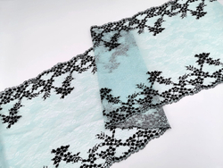 Эластичное кружево, 22 см, мята с черными цветочками (Арт: EK-2639), м