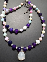 Комплект украшений авторский из натуральных камней. Колье и браслет Веселое разноцветье. Бижутерия на шею, на руку для женщин, девушек. Летнее женское украшение