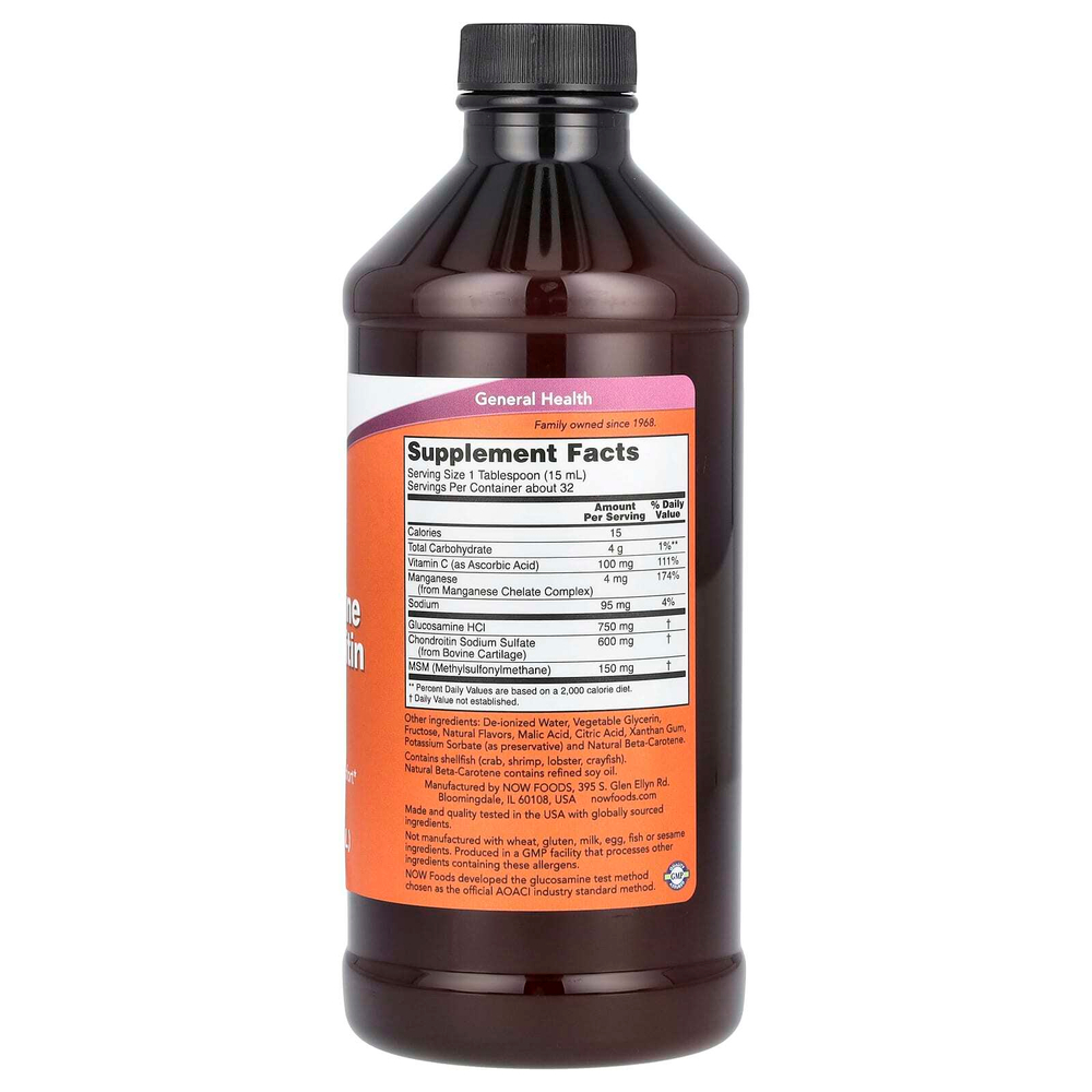NOW Foods, жидкая добавка с глюкозамином, хондроитином и МСМ, с цитрусовым вкусом, 473 мл (16 жидк. унций)