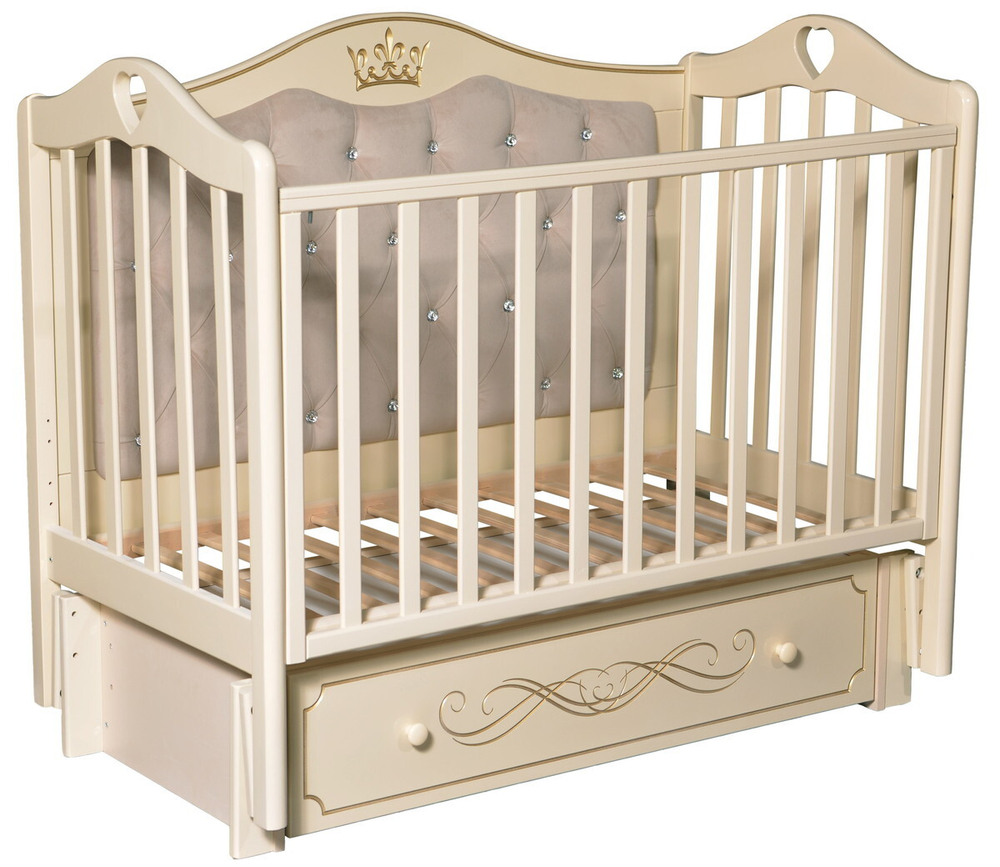 Детская кроватка ByTwinz Venecia 10 универсальный маятник, мягкая стенка слоновая кость