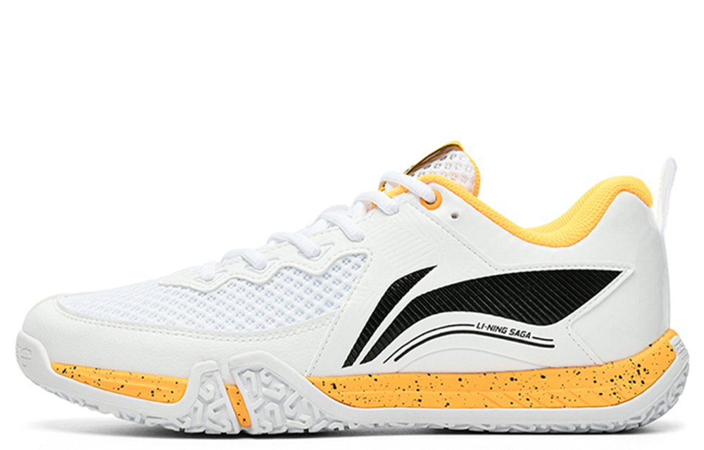 Li Ning Saga 2 Lite Rubber Cushioning, Wear Resistant Low top Badminton Shoes Unisex White Yellow