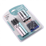 Набор перьевых ручек с картриджем Alingar, толщина пера M, F, EF, 3 ручки, 8 картриджей (6 син + 2 черн), цвет корпуса розовый, серебро, бирюзовый