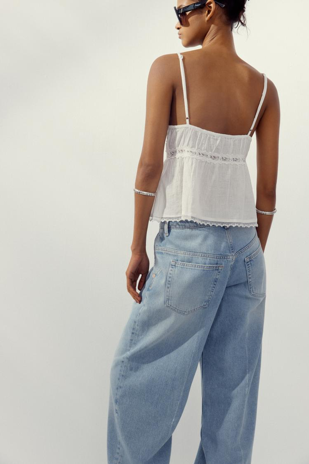 ZARA ТОП С КРУЖЕВОМ, БЕЛЫЙ