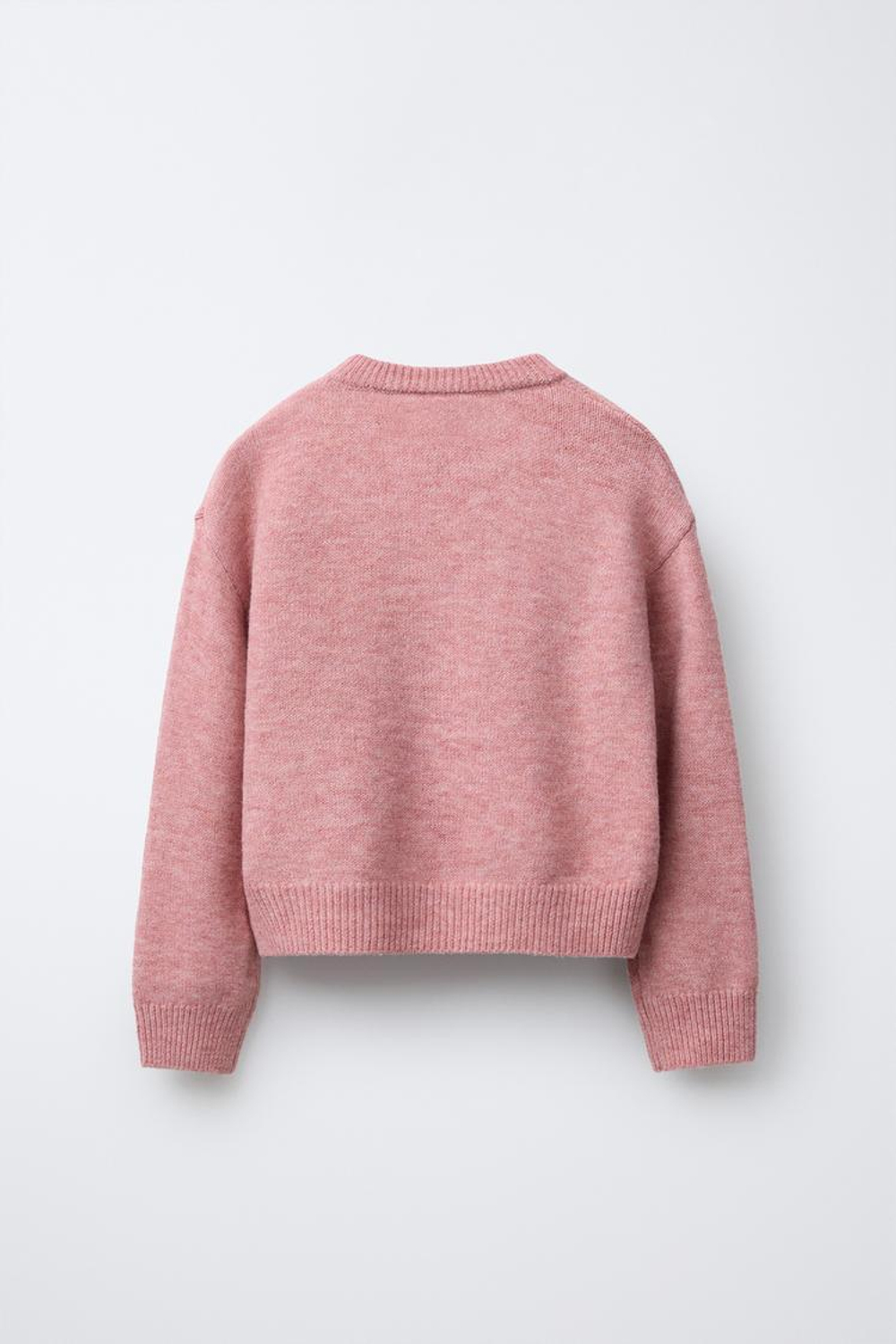 ZARA ДЖЕМПЕР ИЗ ТРИКОТАЖА С ЦВЕТАМИ И БУСИНАМИ, РОЗОВЫЙ