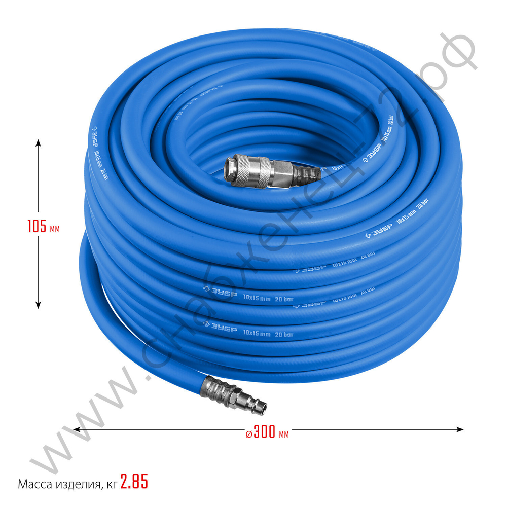 ЗУБР 20 м, 10 х 15 мм, 20 бар, воздушный шланг с фитингами рапид, Профессионал (6481-20)