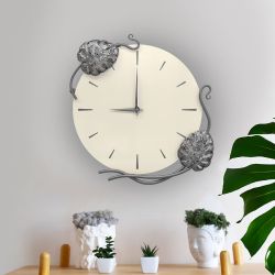 Часы настенные Monstera Deliciosa (Монстера) Колор Кремовый белый Сильвер