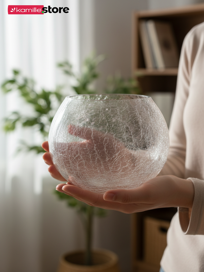 Ваза для цветов "Шар" декоративная 18 см. Битое стекло