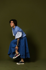 Жилет из хлопкового мулине синего цвета ПРЕДЗАКАЗ