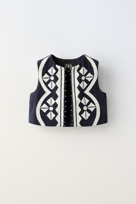 ZARA ЖИЛЕТ С ВЫШИВКОЙ, СИНИЙ