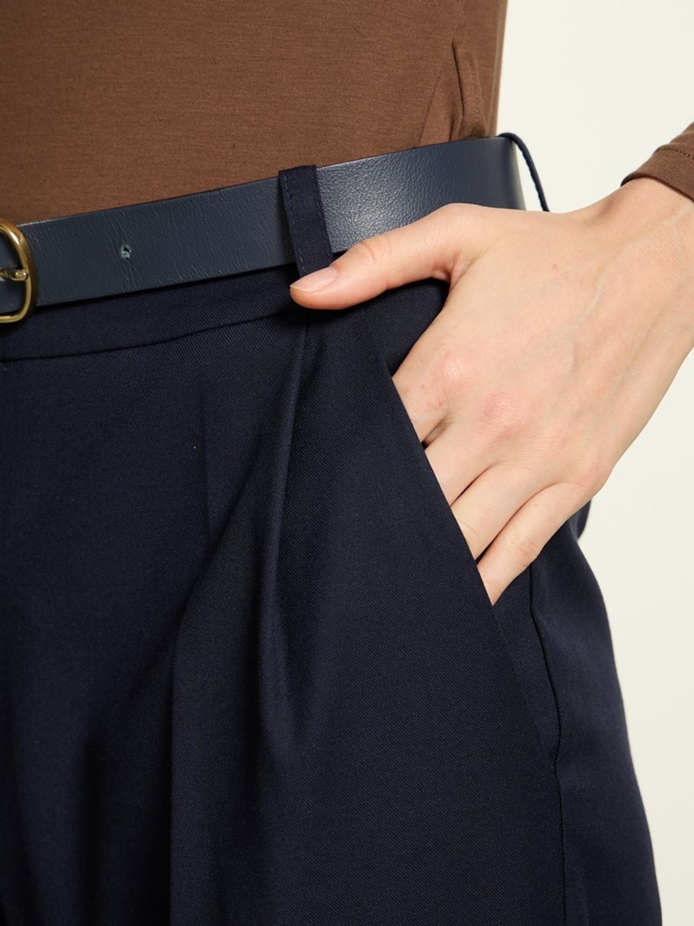 Брюки Палаццо на молнии синяя смесовая шерсть