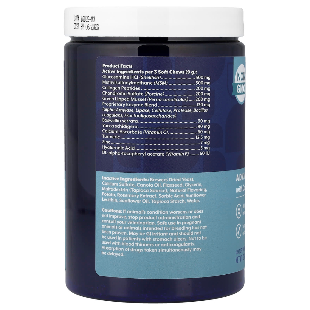 NaturVet, улучшенная формула для суставов Senior, с коллагеном и куркумой, для собак, со вкусом бекона и курицы, 120 мягких жевательных таблеток, 360 г (12,6 унции)