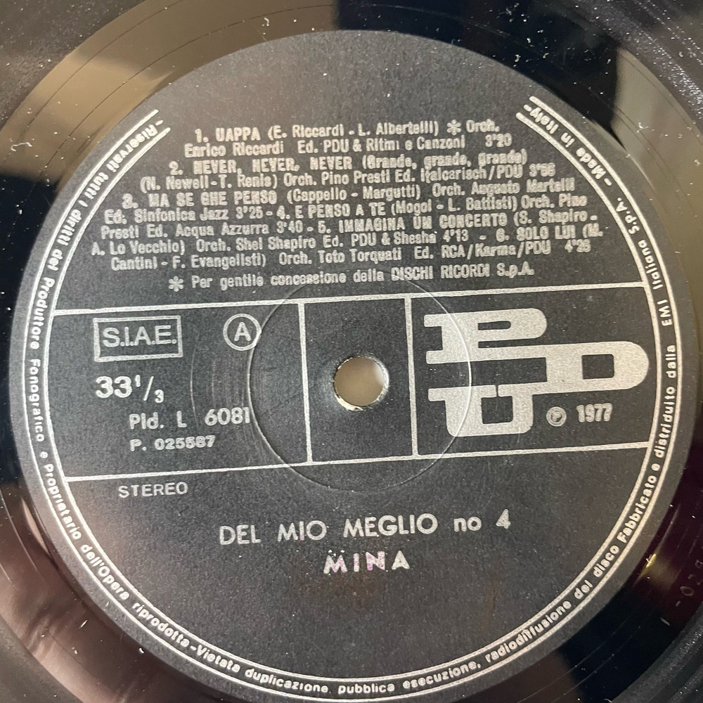 Винтажная виниловая пластинка LP Mina, Del Mio Meglio Numero Quattro (Италия 1977)