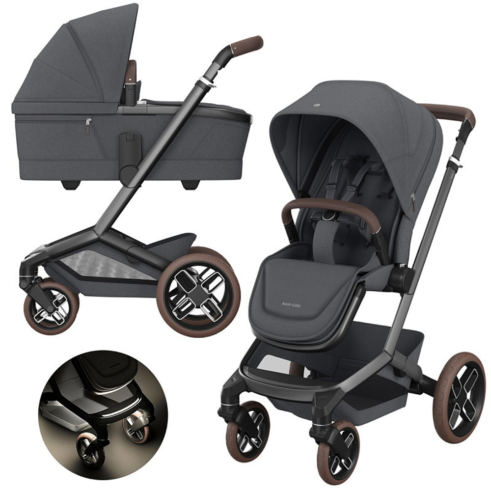 Детская коляска Maxi-Cosi Fame 3 в 1 с автокреслом CabrioFix Essential green Twillic Graphite/графит