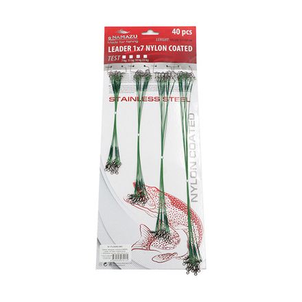 Набор поводков NAMAZU Leader 1х7 Nylon Coated Green, L-15/20/25/30 см, test- 23 кг (по 10 шт.)