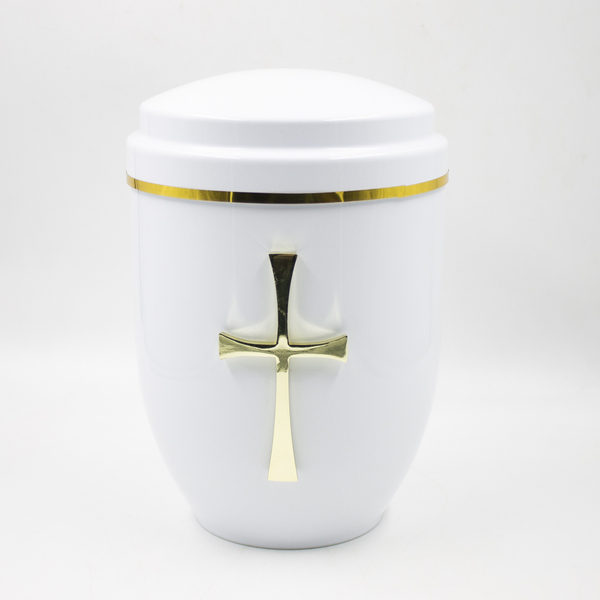 Урна для праха металл белый глянец "Крест"