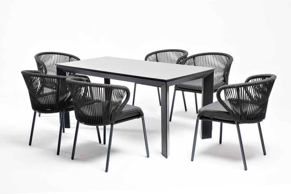 "Венето" обеденная группа на 6 персон со стульями "Милан", каркас темно-серый, роуп темно-серый