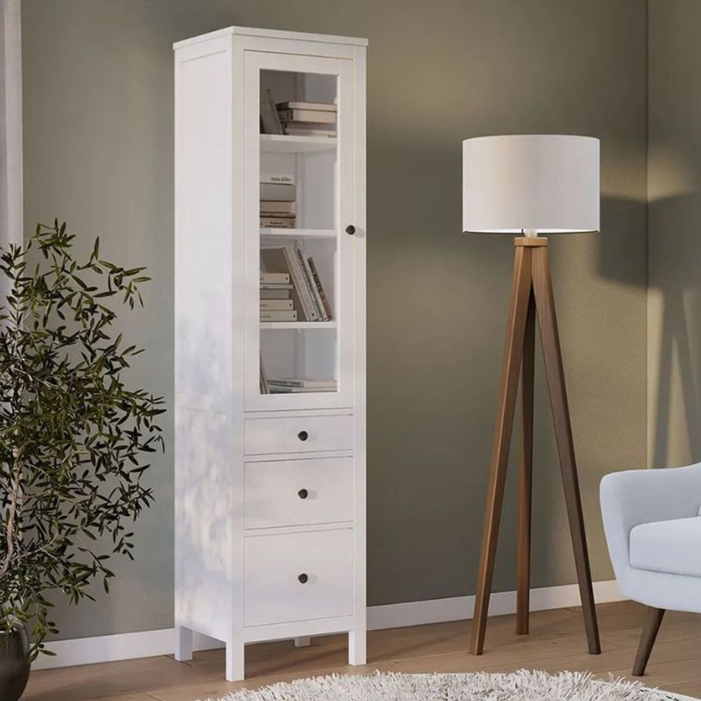 Шкаф для посуды, 50х198х37, Кантри 13, с витриной, белый лак