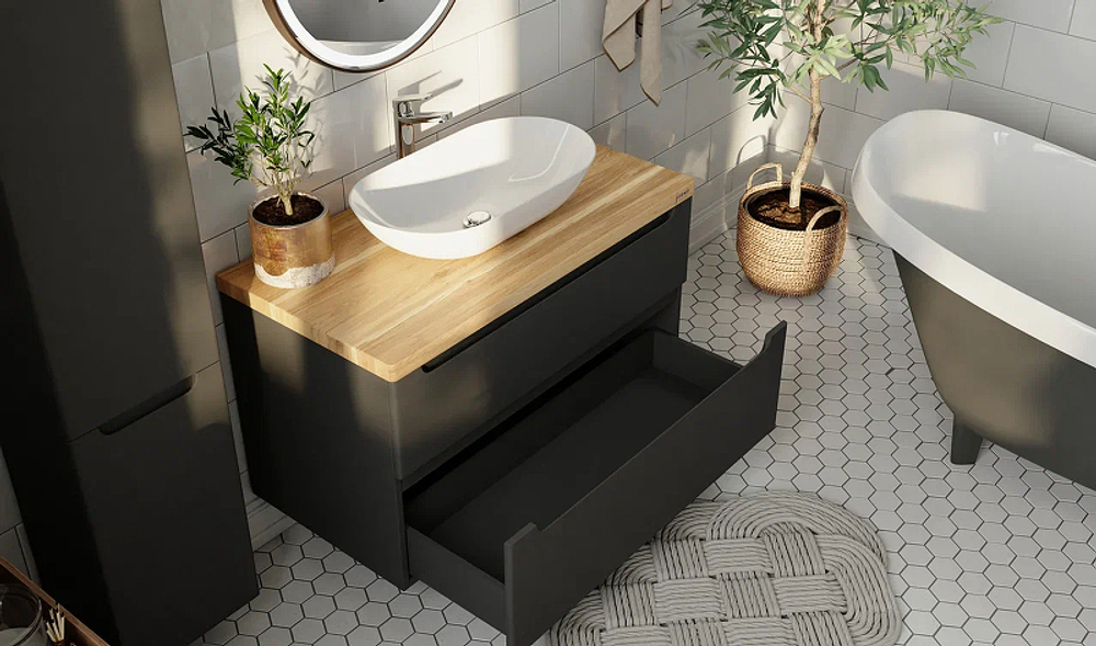 Тумба с раковиной Jorno Wood 80 см wood.01.80/P/GR серая