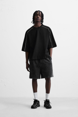 ZARA ТОЛСТОВКА С КОНТРАСТНОЙ ОТДЕЛКОЙ, ЧЕРНЫЙ