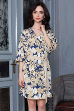 Короткий халат прямого силуэта Anita (Размер: M-L) (Цвет: синий с бежевым)