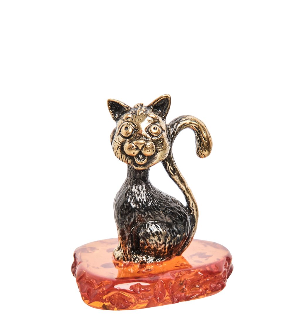 Народные промыслы AM-2048 Фигурка «Кошка мартовская» (латунь, янтарь)