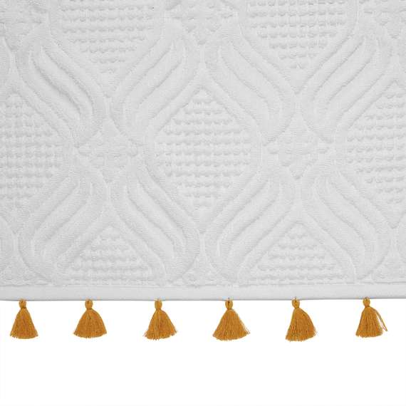 Полотенце банное белое, с кисточками цвета карри из коллекции essential, 70х140 см