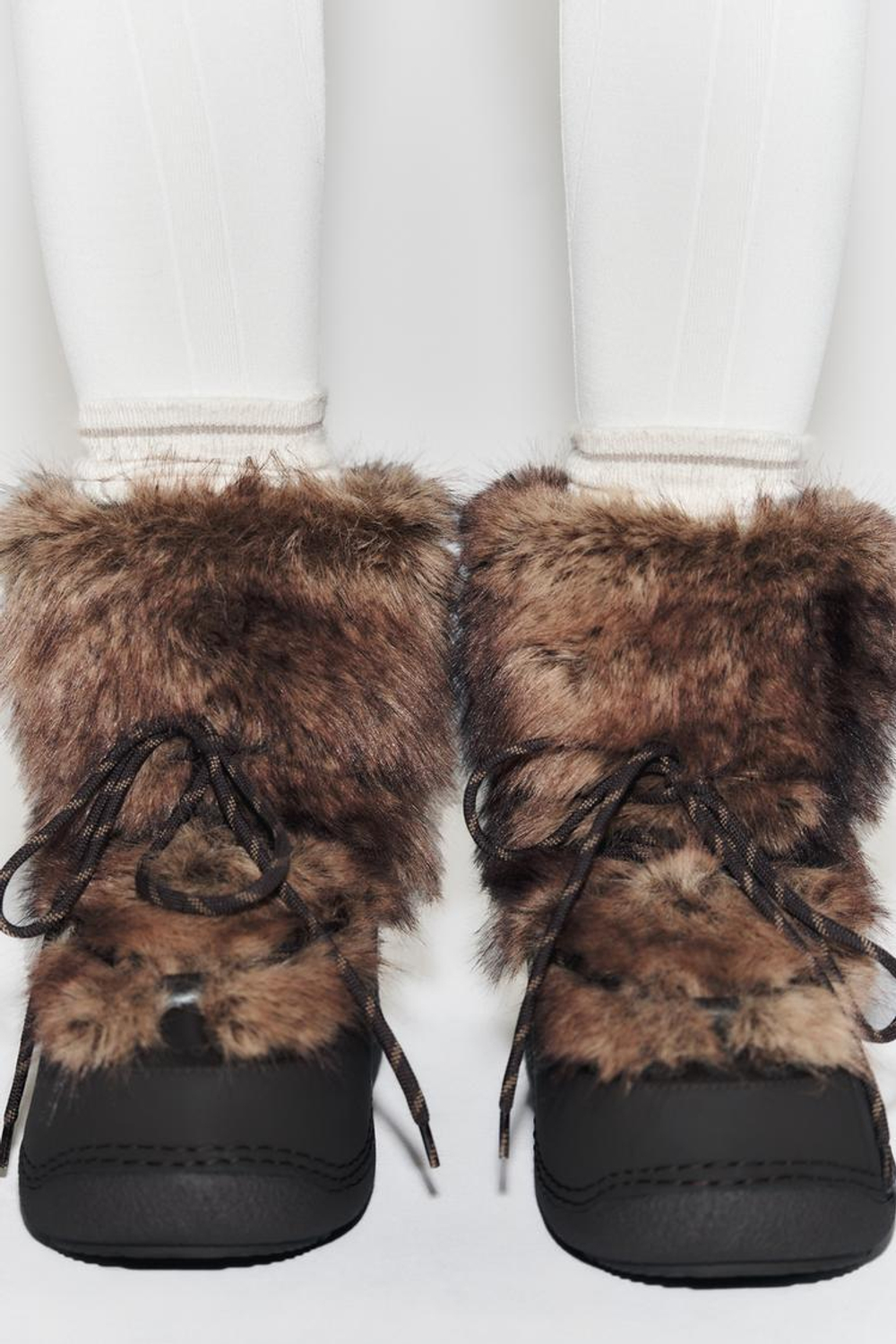 ZARA БОТИНКИ С ОТДЕЛКОЙ ИЗ ИСКУССТВЕННОГО МЕХА, КОРИЧНЕВЫЙ