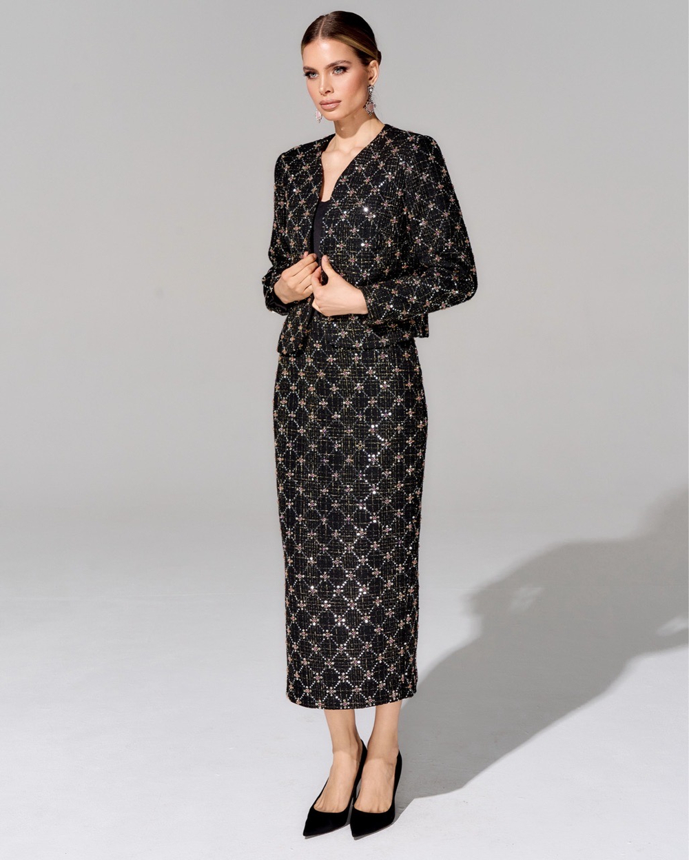 Юбка длины миди из премиального твида