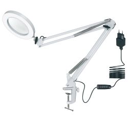TLD-568 White-LED-300Lm-2700-5500K-Dimmer-X5 Светильник настольный c увеличительным стеклом. 5-ти кратное увеличение. 8W. Механический выключатель на шнуре. Белый. TM Uniel.