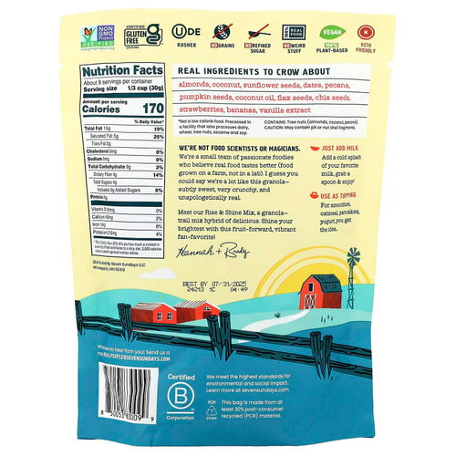 Seven Sundays, Nut Granola, смесь Rise & Shine, клубника, банан и орех, 227 г (8 унций)