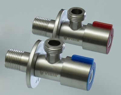 Кран угловой с отр. 1/2 х 1/2 нерж,сатин (КРУГ.) ViEiR  (100/1пар)