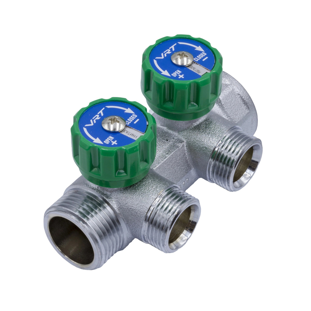 Коллектор 1''x3/4'' (евроконус) с регулировочными вентилями для подачи водоснабжения VRT (2 вых)