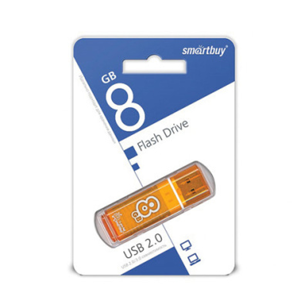 Память Smart Buy "Glossy"  8GB, USB 2.0 Flash Drive, оранжевый