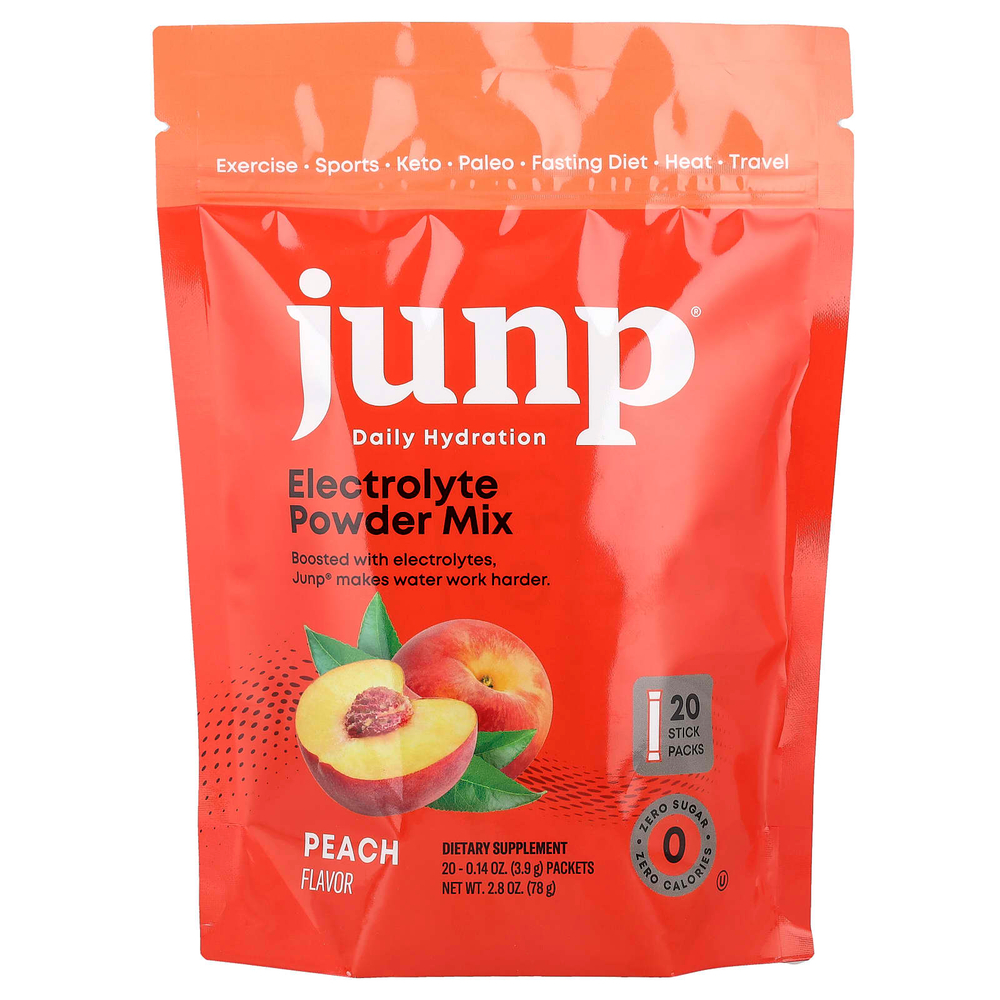JUNP Hydration, электролитная порошковая смесь, персик, 20 пакетиков по 3,9 г (0,14 унции)