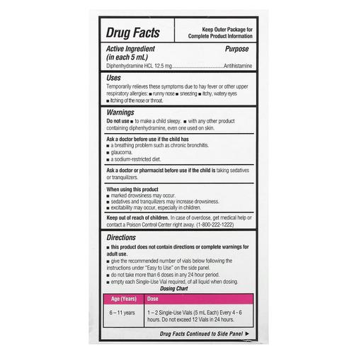 DrKids, средство от аллергии, для детей от 6 до 11 лет, ягодное ассорти, 20 одноразовых флаконов по 5 мл (0,17 жидк. унции)