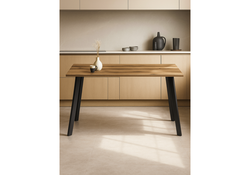 Стол деревянный Woodville Тринити Лофт 140х80 дуб крафт табачный, черный матовый, ножки черные