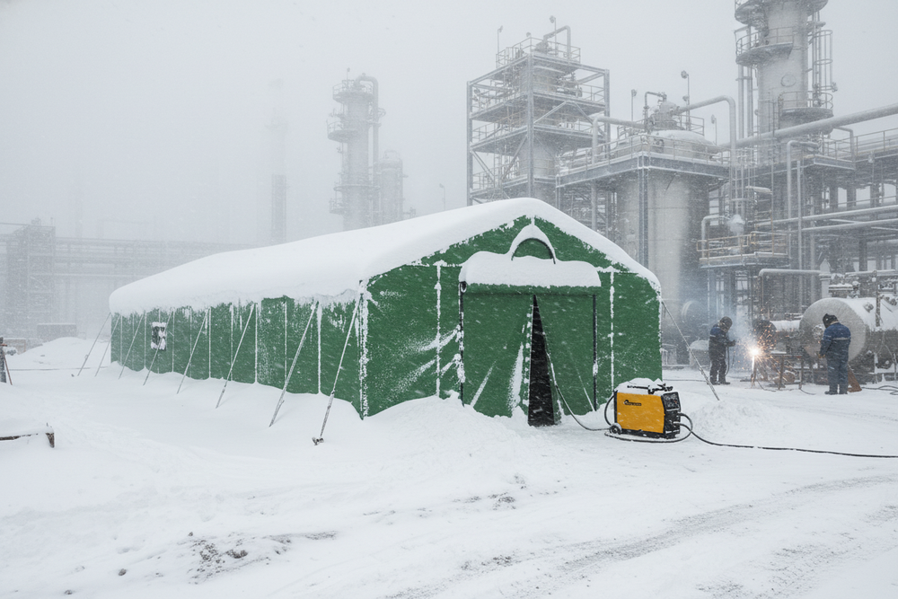 Палатка сварщика МногоТентов домик 6х6х3 м. (Проф.труба 40х40х1.5мм), (Стены брезент ОП/крыша ткань ПВХ).