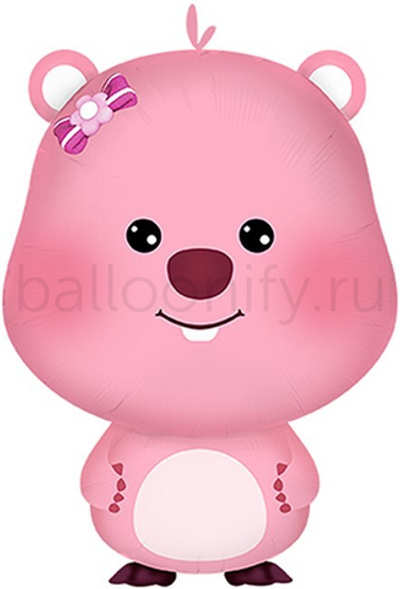 Шар (24''/61 см) Фигура, Милый Бобр, Розовый, 1 шт.