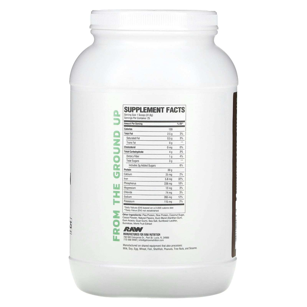Raw Nutrition, веганский протеин, со вкусом шоколада, 795 г (1,75 фунта)