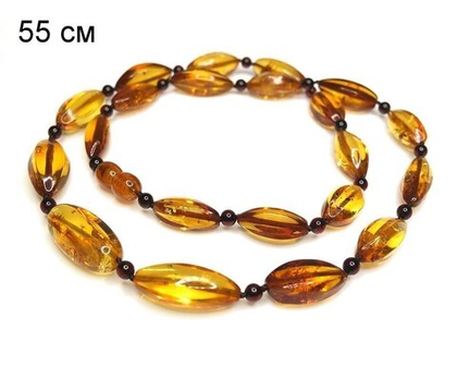 Элегантные бусы из янтаря цвета коньяк и вишня (7502)