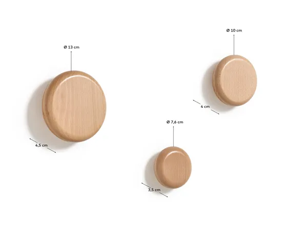 Nadue Набор из 3 настенных крючков из массива бука с натуральной отделкой