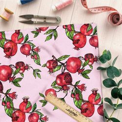 Ткань бифлекс спелые гранаты на розовом