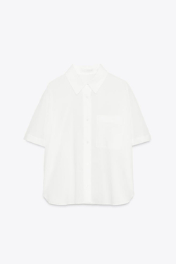 ZARA ПОЛУПРОЗРАЧНАЯ ХЛОПКОВАЯ РУБАШКА, ЖЕЛТОВАТО-БЕЛЫЙ