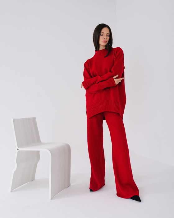 Костюм трикотажный из шерсти с вискозой (бордо)