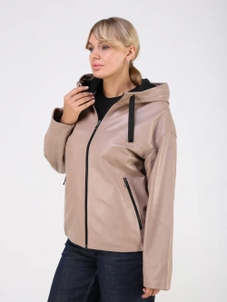 Кожаная куртка демисезонная с капюшоном короткая