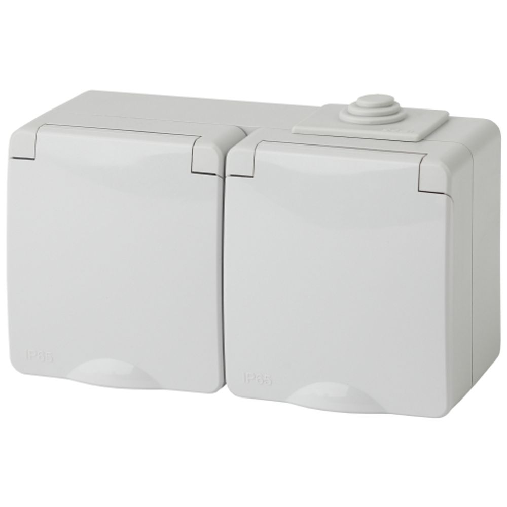 Розетка ЭРА Эксперт 11-2603-03 двойная 2х2P+E горизонтальная IP65 16A-250В ОУ серый | Розетки и выключатели