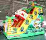 Надувной батут "Слоник в джунглях с двумя лестницами и широким скатом" 6*5*5.5 м