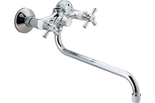 E22118-6 Смеситель для ванны длинный излив переключатель в корпусе , с цветными наконечником и ручк